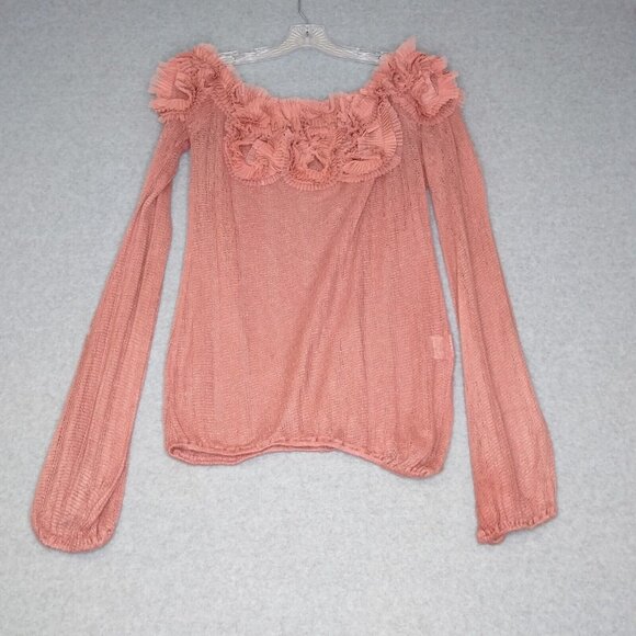 By Stella XL Loose Knit Off Shoulder 3D Floral Wool Blend Flawed Sweater Balloon - Picture 2 of 12